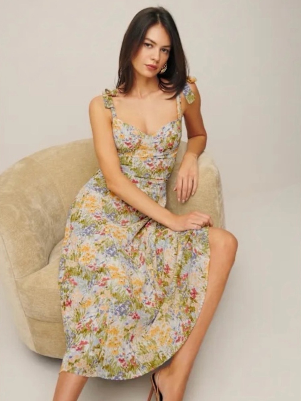 Floral Tie-Shoulder Midi Dress in Multicolor - Picture 3 of 3